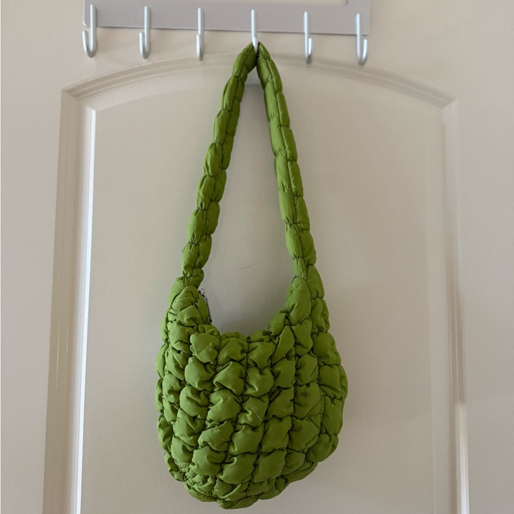 Small Puffer Quilted Shoulder Bag Neon Green